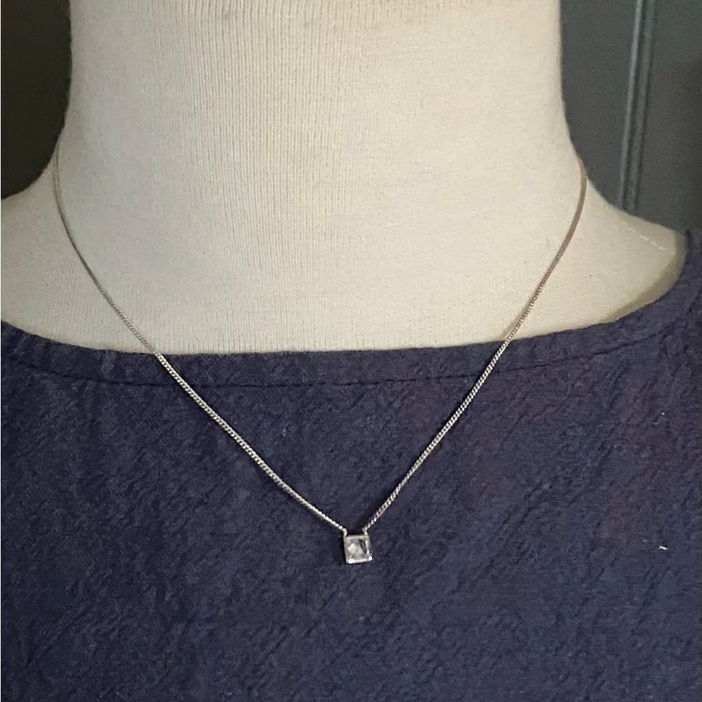 Henri Bendel sterling silver dainty chain with channel set square CZ pendant - Picture 2 of 6